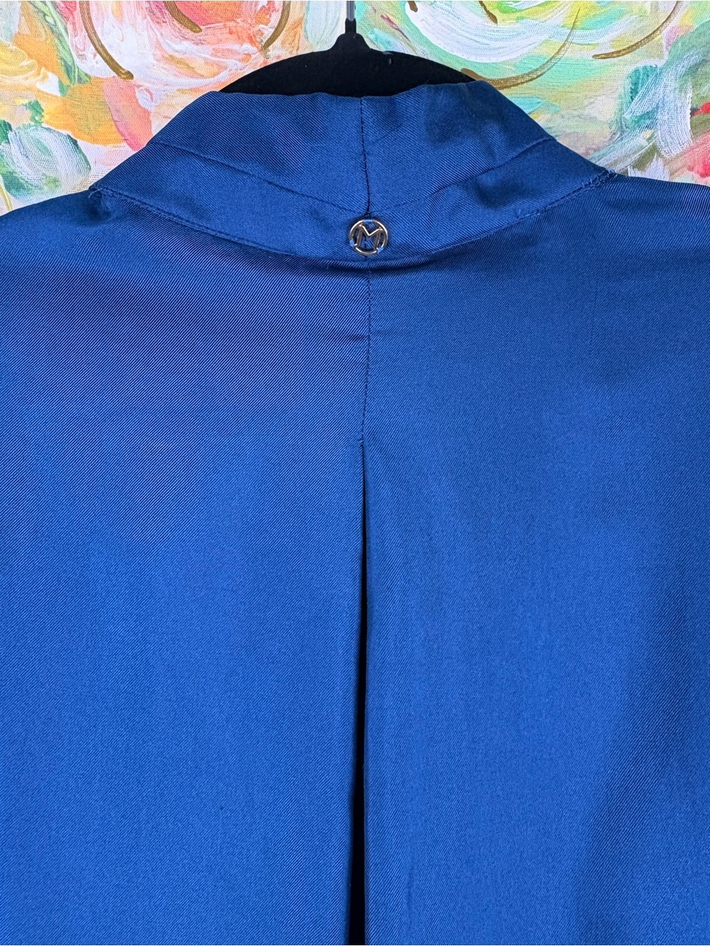 Marie Oliver 100% Silk Blue Puff Sleeve Split Neck Blouse Size S - Picture 6 of 11